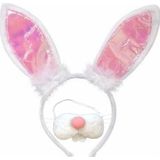 Paashaas/konijn oren diadeem roze/wit met tandjes/snuit voor adults