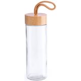 6x Stuks glazen waterfles/drinkfles transparant met bamboe houten dop met handvat 420 ml - Sportfles - Bidon