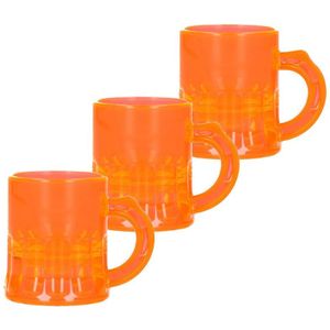 12x Shotglas/shotjes fluor oranje UV glaasjes/glazen met handvat 2,5cl - Herbruikbare shotglazen - Koningsdag/kroeg/bar/cafe shot/shotjes glazen