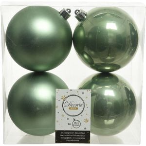 16x Salie groene kunststof kerstballen 10 cm - Mat/glans - Onbreekbare plastic kerstballen - Kerstboomversiering salie groen
