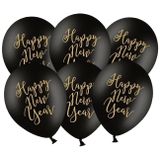 18x Happy New Year ballonnen zwart 30 cm - Oud en Nieuw thema versiering