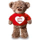 Pluche Teddybeer/ Knuffelbeer met Liefste Mama Wit Hartje T-shirt - 24 cm - Cadeau