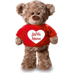 Pluche Teddybeer/ Knuffelbeer met Liefste Mama Wit Hartje T-shirt - 24 cm - Cadeau