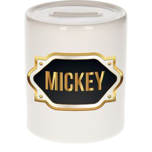 Mickey naam cadeau spaarpot met gouden embleem - kado verjaardag/ vaderdag/ pensioen/ geslaagd/ bedankt