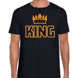 Bellatio Decorations Koningsdag t-shirt - king oranje kroontje - heren - zwart