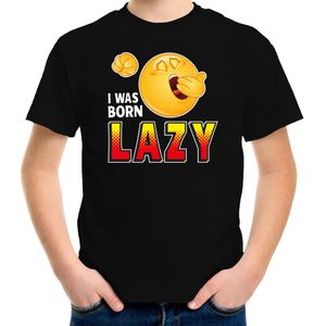 Funny emoticon t-shirt I was born lazy zwart voor kids -  Fun / cadeau shirt