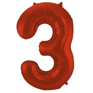 Folat Folie cijfer ballon - 86 cm rood - cijfer 3 - verjaardag leeftijd