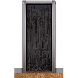 2x stuks zwarte party folie slierten deurgordijnen 240 x 49 cm - Feestartikelen en versiering