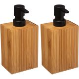 5Five Zeeppompje/dispenser Bamboo Lotion - 2x - lichtbruin/zwart - 8 x 17 cm - 280 ml - hout