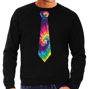 Bellatio Decorations hippie thema verkleed sweater / trui tie dye stropdas - heren