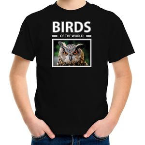 Dieren foto t-shirt Uil - zwart - kinderen - birds of the world - cadeau shirt Oehoe uilen liefhebber - kinderkleding / kleding