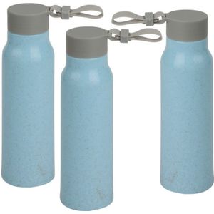 6x Stuks glazen waterfles/drinkfles blauwe coating met kunststof schroefdop 300 ml - Sportfles - Bidon