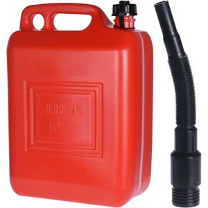 Jerrycan rood voor brandstof - 10 liter - 26 x 14 x 37 cm -  inclusief schenktuit - benzine / diesel