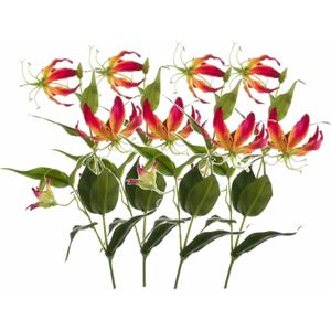 4x Gele met rode Gloriosa/klimlelie kunstplanten 75 cm - Klimlelies - Kunstbloemen boeketten maken