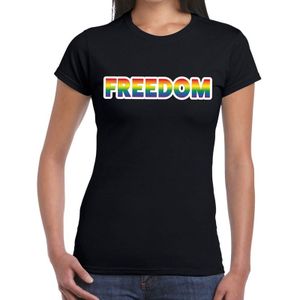 Freedom gay pride t-shirt zwart met regenboog tekst voor dames -  Gay pride/LGBT kleding