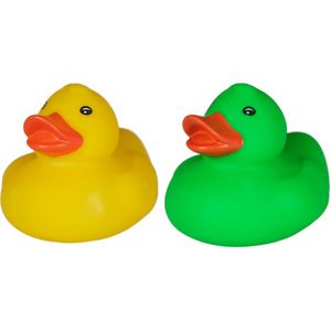 Badeendjes - rubber - 2 stuks - geel en groen - 5 cm - kunststof - bad speelgoed