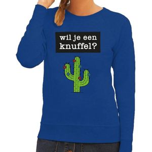 Wil je een Knuffel tekst sweater blauw dames - dames trui Wil je een Knuffel?