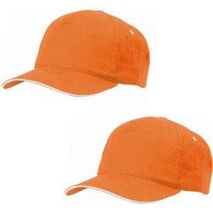 2x stuks oranje 5-panel baseballcap voor volwassenen. Oranje/holland thema petjes. Koningsdag of Nederland fans supporters