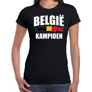 Belgie kampioen supporter t-shirt zwart EK/ WK voor dames - EK/ WK shirt / outfit