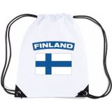 Finland nylon rijgkoord rugzak/ sporttas wit met Finse vlag
