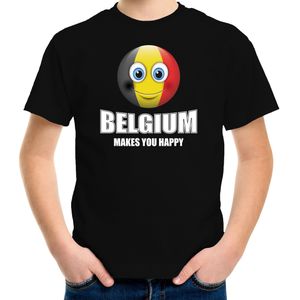 Belgium makes you happy landen t-shirt Belgie met emoticon - zwart - kinderen - Belgie landen shirt met Belgische vlag - EK / WK / Olympische spelen outfit / kleding