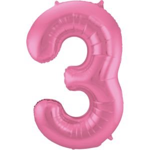 Folat Folie cijfer ballon - 86 cm roze - cijfer 3 - verjaardag leeftijd