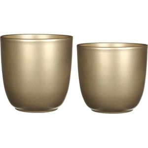 Mica - Plantenpot/bloempot - 2x stuks - keramiek - goud - D25/31 cm