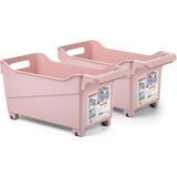Plasticforte opberg Trolley Container - 2x - roze - L38 x B18 x H18 cm - kunststof