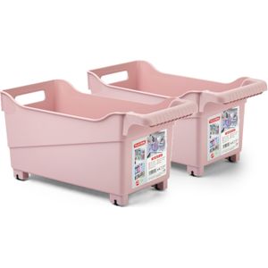 Plasticforte opberg Trolley Container - 2x - roze - L38 x B18 x H18 cm - kunststof