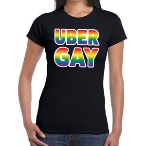 Uber gay gay pride t-shirt zwart met regenboog tekst voor dames -  Gay pride/LGBT kleding
