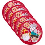 Sinterklaas kartonnen bordjes rood 30x stuks 18 cm - Sinterklaas wegwerp bordjes