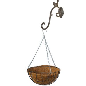 Hanging basket 30 cm met ijzeren muurhaak en kokos inlegvel - Complete hangmand set van gietijzer