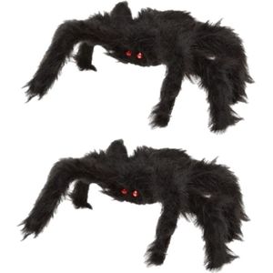 2x Horror griezel spinnen zwart 20 x 28 cm - Grote harige nep spin 2 stuks - Halloween decoratie/accessoire