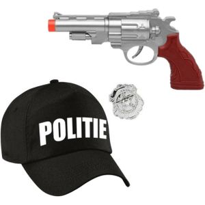 Politie verkleed cap/pet zwart met pistool voor volwassenen