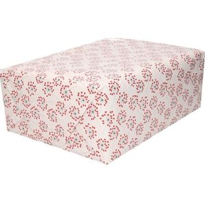 2x Inpakpapier/cadeaupapier rode bloemen met hartjes print 200 x 70 cm rollen - Verjaardag kadopapier / cadeaupapier