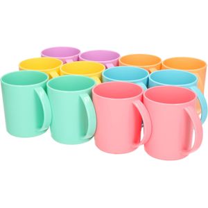 24x Gekleurde drinkbekers/mokken kunststof 350 ml - Limonade bekers - Campingservies/picknickservies