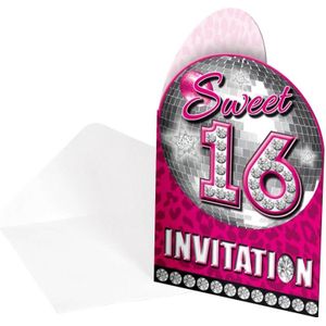 Sweet 16 thema party uitnodigings kaarten 8x stuks - Uitnodigingen van papier