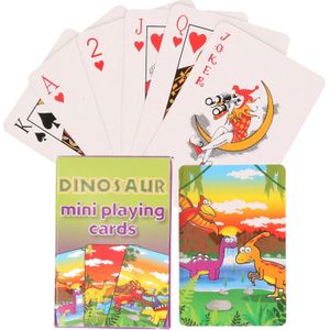 2x pakjes mini dinosaurussen thema speelkaarten 6 x 4 cm in doosje van karton - Handig formaatje kleine kaartspelletjes