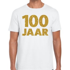 100 jaar goud glitter verjaardag t-shirt wit heren -  verjaardag / jubileum shirts