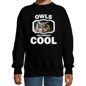 Dieren uilen sweater zwart kinderen - owls are serious cool trui jongens/ meisjes - cadeau uil/ uilen liefhebber - kinderkleding / kleding