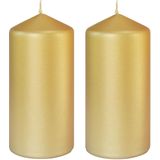 4x stuks gouden cilinderkaarsen/stompkaarsen 15 x 7 cm 52 branduren - geurloze kaarsen mat goud