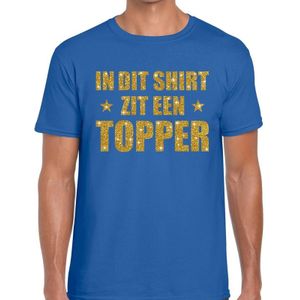 In dit shirt zit een Topper goud glitter tekst t-shirt blauw voor heren - heren Toppers shirts