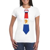 Wit t-shirt met Hollandse vlag stropdas dames -  Nederland supporter