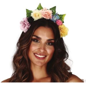 Hippie/flower power helder zomers gekleurde verkleed bloemen diadeem/tiara voor dames