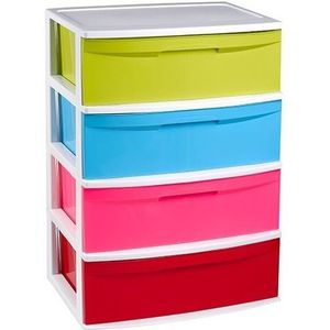 Ladekast/organizer met 4 lades wit/multi kleuren - 40 x 56 x 80 cm - Ladekasten/organisers kantoor