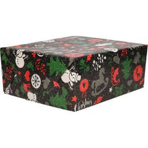 2x Rollen Kerst kadopapier print zwart  2,5 x 0,7 meter op rol 70 grams - Luxe papier kwaliteit cadeaupapier/inpakpapier - Kerstmis