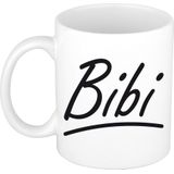 Bibi naam cadeau mok / beker sierlijke letters - Cadeau collega/ moederdag/ verjaardag of persoonlijke voornaam mok werknemers