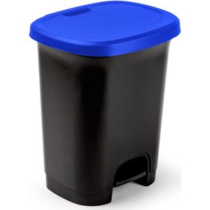 Kunststof afvalemmers/vuilnisemmers/pedaalemmers in het zwart/blauw van 27 liter met deksel en pedaal 38 x 32 x 45 cm