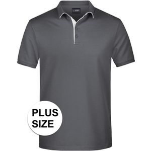 Grote maten polo shirt Golf Pro premium grijs/wit voor heren - Grijze plus size herenkleding - Werk/zakelijke polo t-shirts