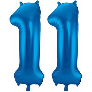 Cijfer ballonnen - Verjaardag versiering 11 jaar - 85 cm - blauw